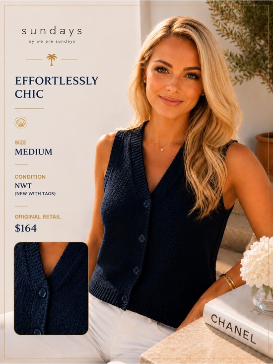 sundays Tops - sundays Navy Knit Button-Front Vest